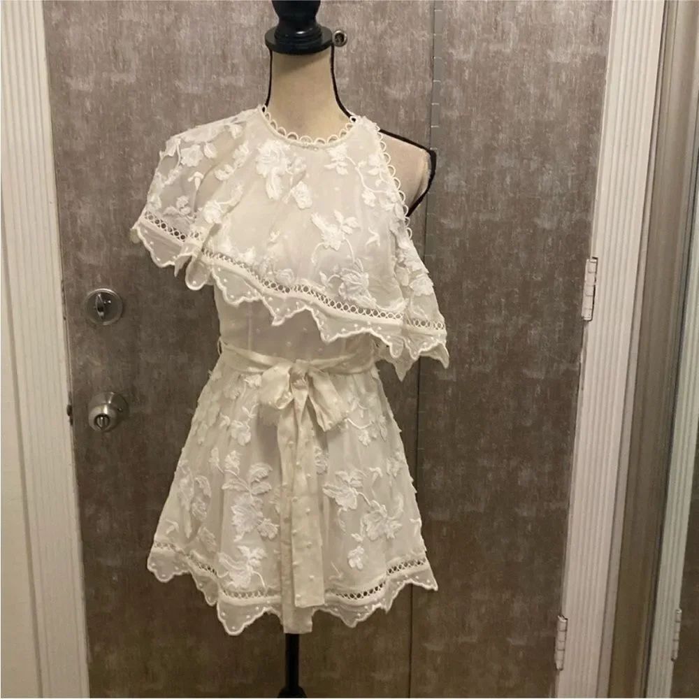Zimmermann Cream Lace silk embroidered romper , US2